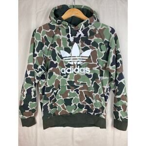 Adidas Logo Green Camouflage Hoodie Sweatshirt Mens sz Small Camo Pullover